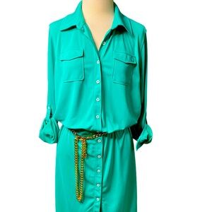 EUC Anne Klein XL Knit Daytime Office Dress. GORGEOUS green Easy Care